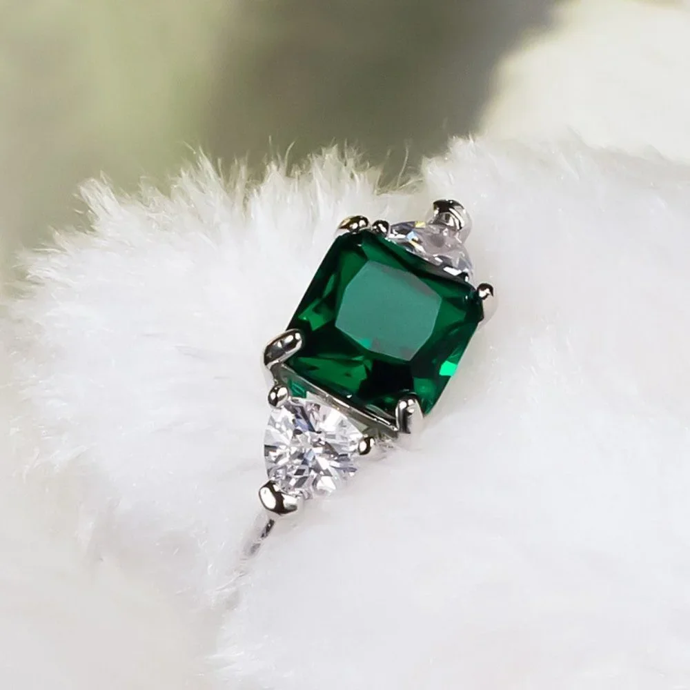 💥 Dainty Square Gemstone Zircon Princess Cut Green Rings for Women, EVGG1240 - Picture 3 of 8